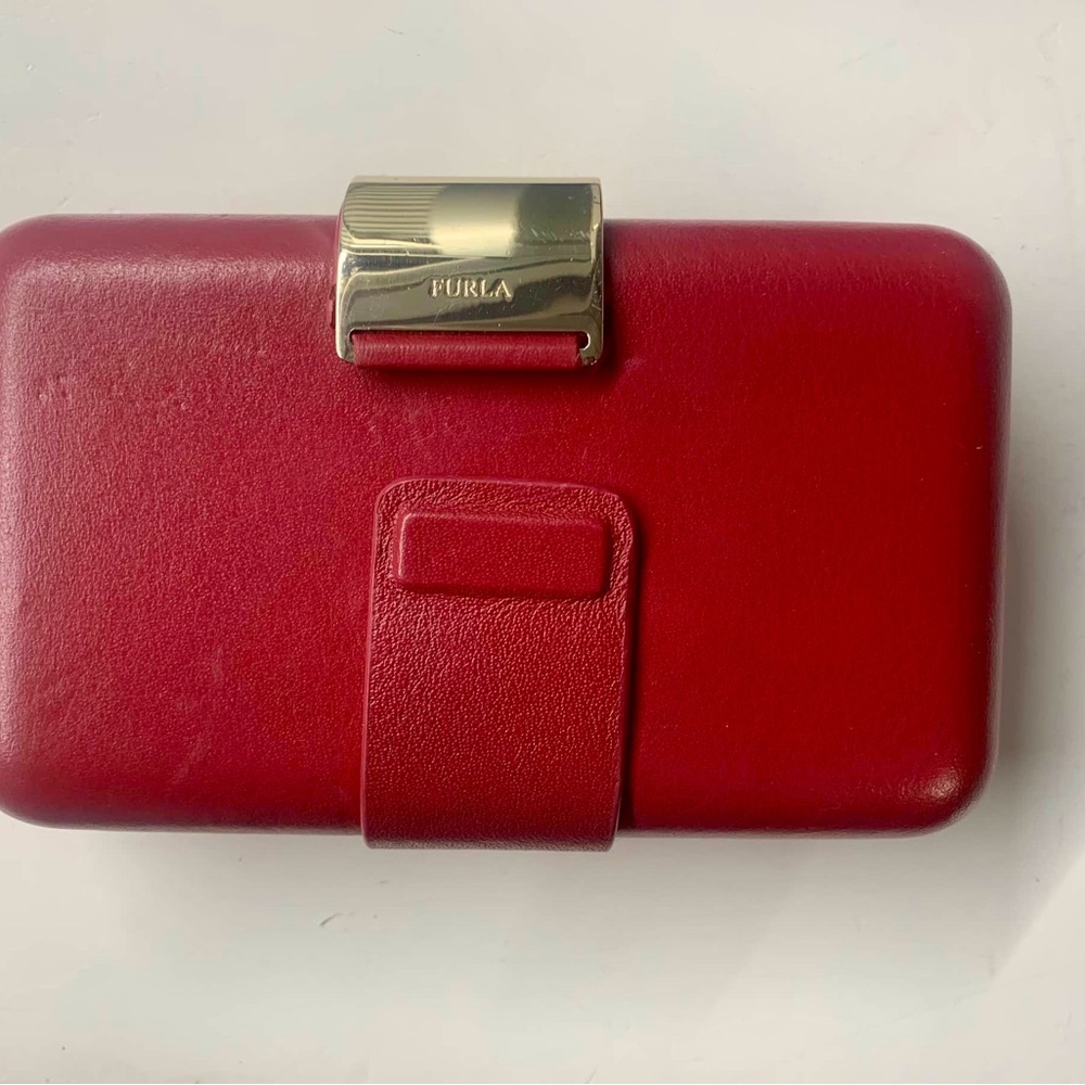 Furla red leather opera chain clutch
